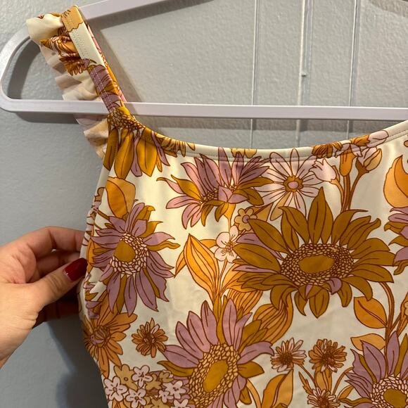 Kona Sol Women's‎ Orangey Floral Tie Back Strappy One-Piece Swimsuit Size Small - Picture 2 of 7